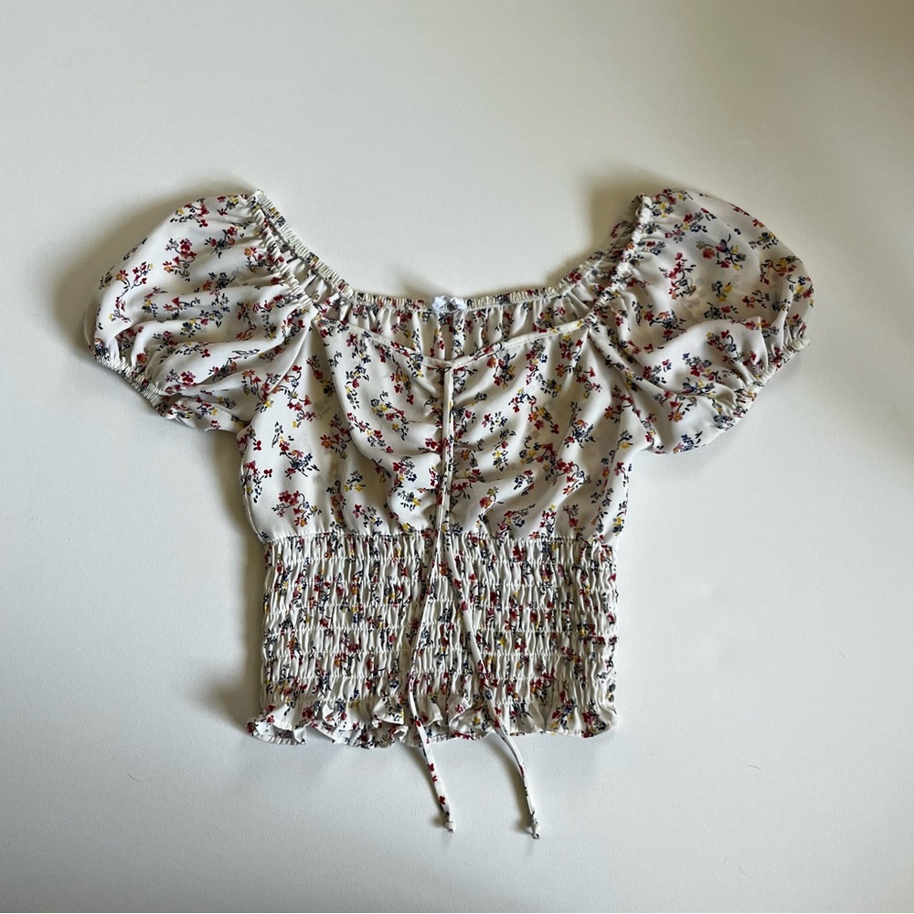 Floral Smocked White Top
